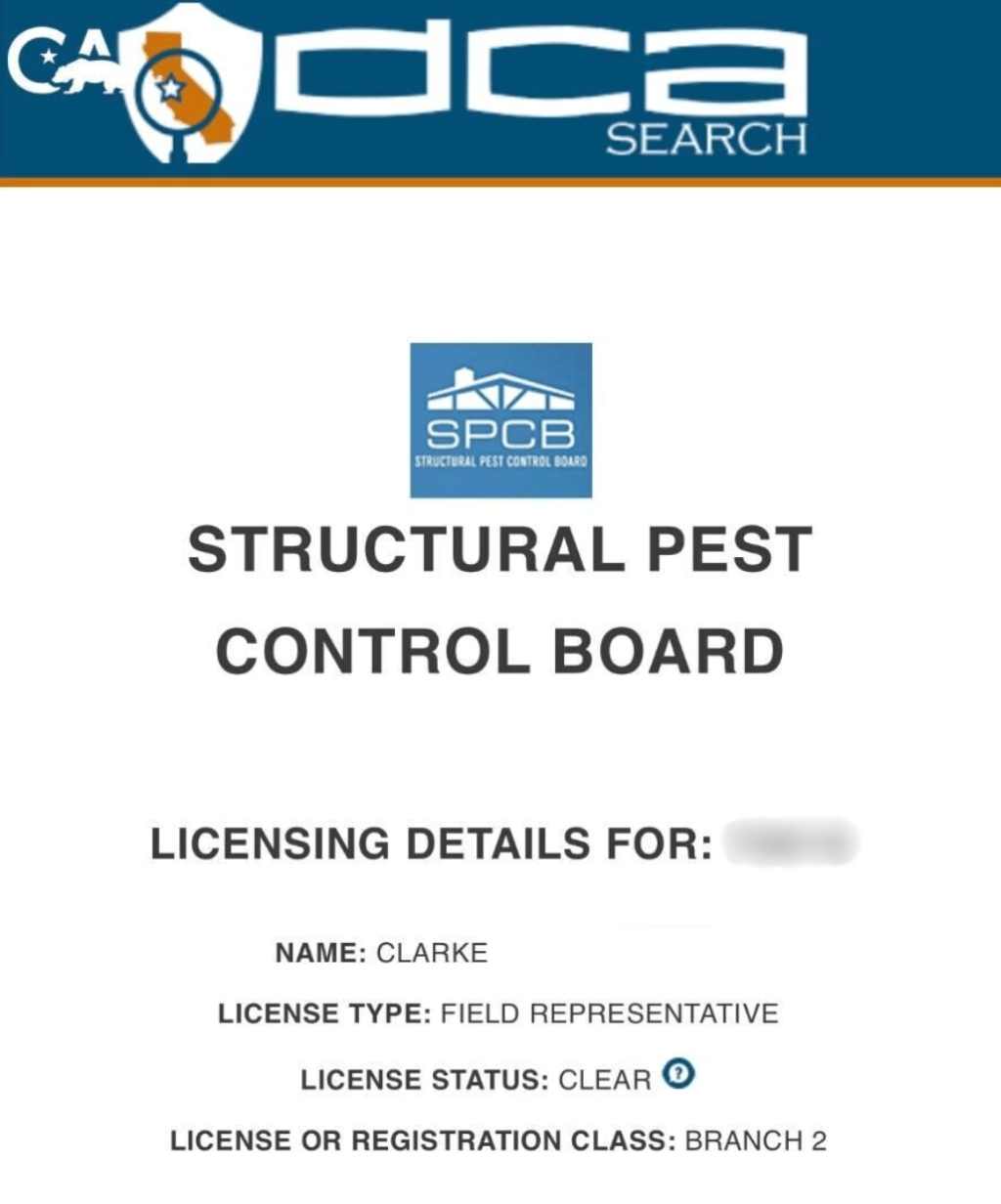 My field rep pest control license
